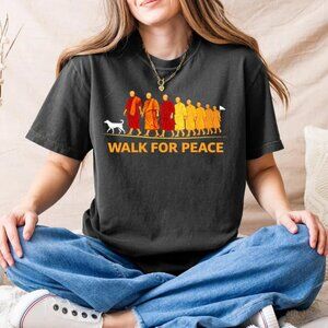 Zen Monk Dog Graphic T-Shirt | Walk for Peace Buddhist Tee